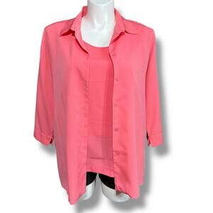 Drapers & Damons Womens Tank and Button Down Blouse Shirt Set Collared Pink XL